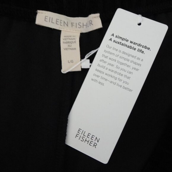 Eileen Fisher Straight Leg Pants Size L Black Velour Stretch Elastic Waist - Picture 7 of 9